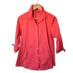 Spring Coral Red 3/4 Sleeve Button Down Tunics Women's Small